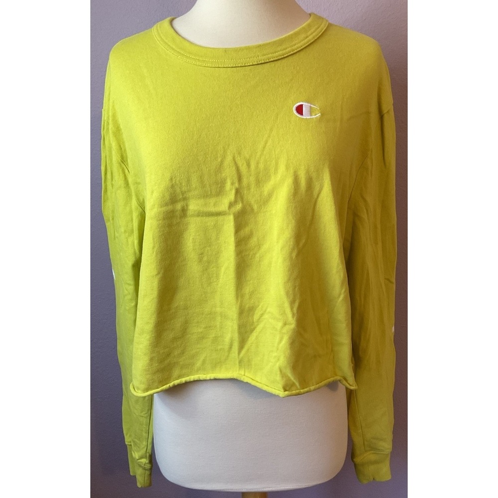 Champion Yellow Cropped Cut Off Sweatshirt Size Large Reverse Weave
